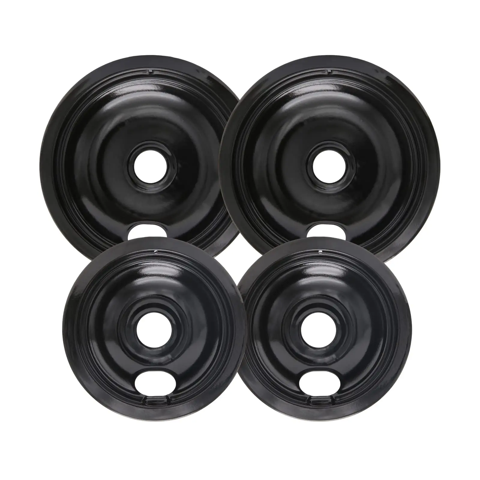 Black Enamel Stove Drip Pan Set - Multi-Size Kitchen Appliances Replacement Parts (2x6in, 2x8in) - Energy-Saving Stove Plate for Frigidaire Kenmore Electric Ranges (318067051, 5304430150), Various Fits
