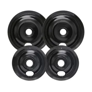 Black Stove Burner Drip Pans for Electric Stove Top - 318067051 5304430150 Perfectly Fit Frigidaire Kenmore Electric Range - 10% Energy Save by Enamel Spraying -2 x 6 in, 2 x 8 in