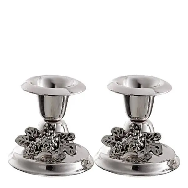 Nua Collection 58107 Silver-Plated Handcrafted Mini Candle Stick Set - Grape Design Ornaments, 2.5 in. Handcrafted Candle Holders for Home Decor