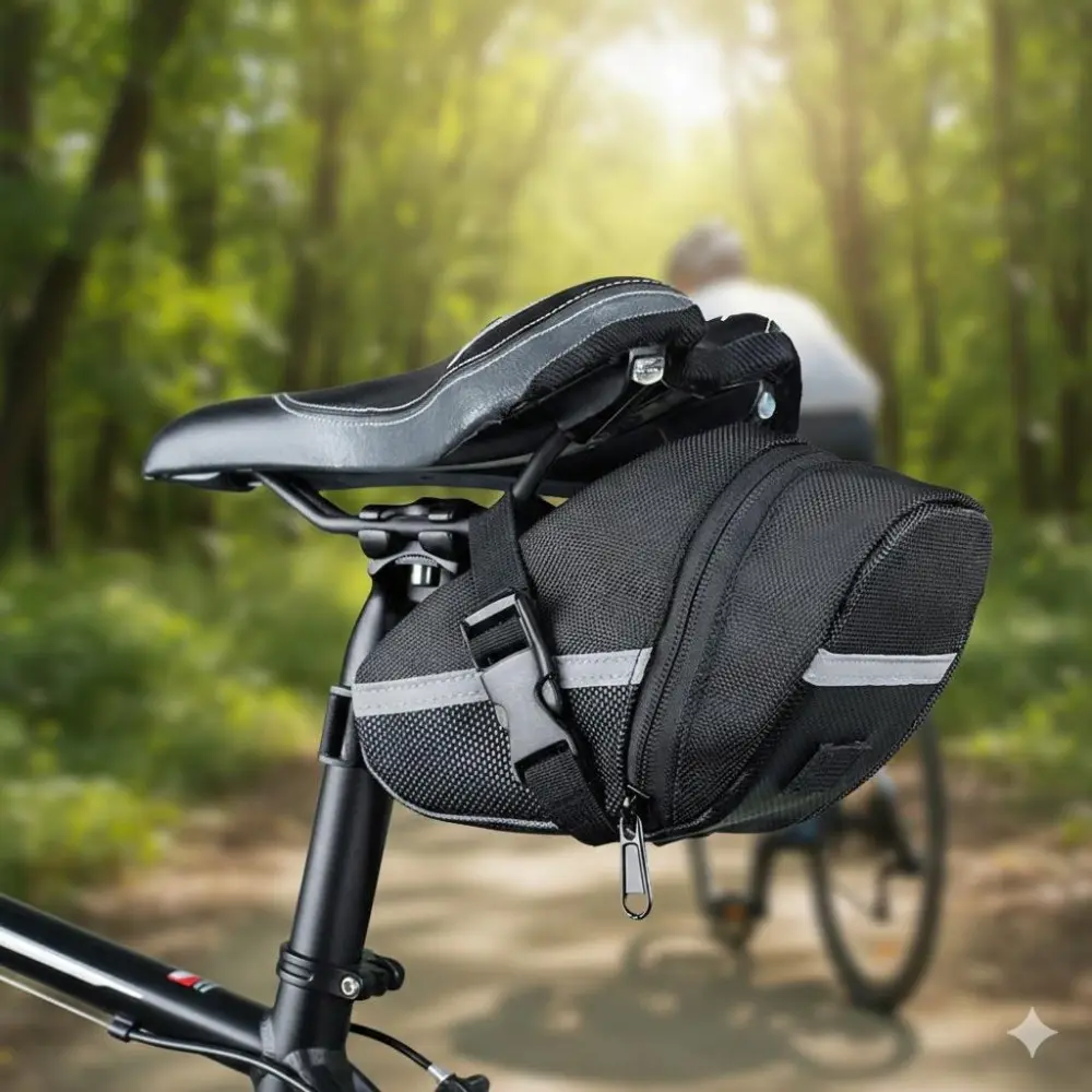 Waterproof & Shockproof Bike Saddle Bag Large Capacity Reflective Storage Cycling Gear Mountain Bike Travel Accessories Durable Multi-Function Outdoor Sport Seatpost Bag
