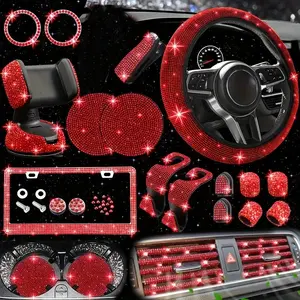 26-Piece Bling Car Accessories Set, Bling Steering Wheel Cover, License Plate Frame, Phone Holder, Cup Mat, Perfect Gift for Women, Girly Car Interior Sets