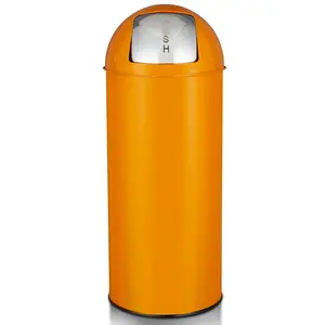GARVEE 17 Gal / 65L Commercial Grade Heavy Duty Push Lid Trash Can with Brushed Stainless Steel Finish, Suitable for Outdoor, Kitchen, Office, Restaurant, and Restroom Use, Orange Color