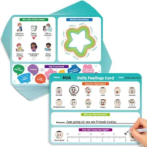 Aizweb Daily Feelings Cards 12 Waterproof Erasable Set, Emotional Regulation Cards for Calm Down Corner Classroom & Homeschool Use Interactive Mood Tracking Cards
