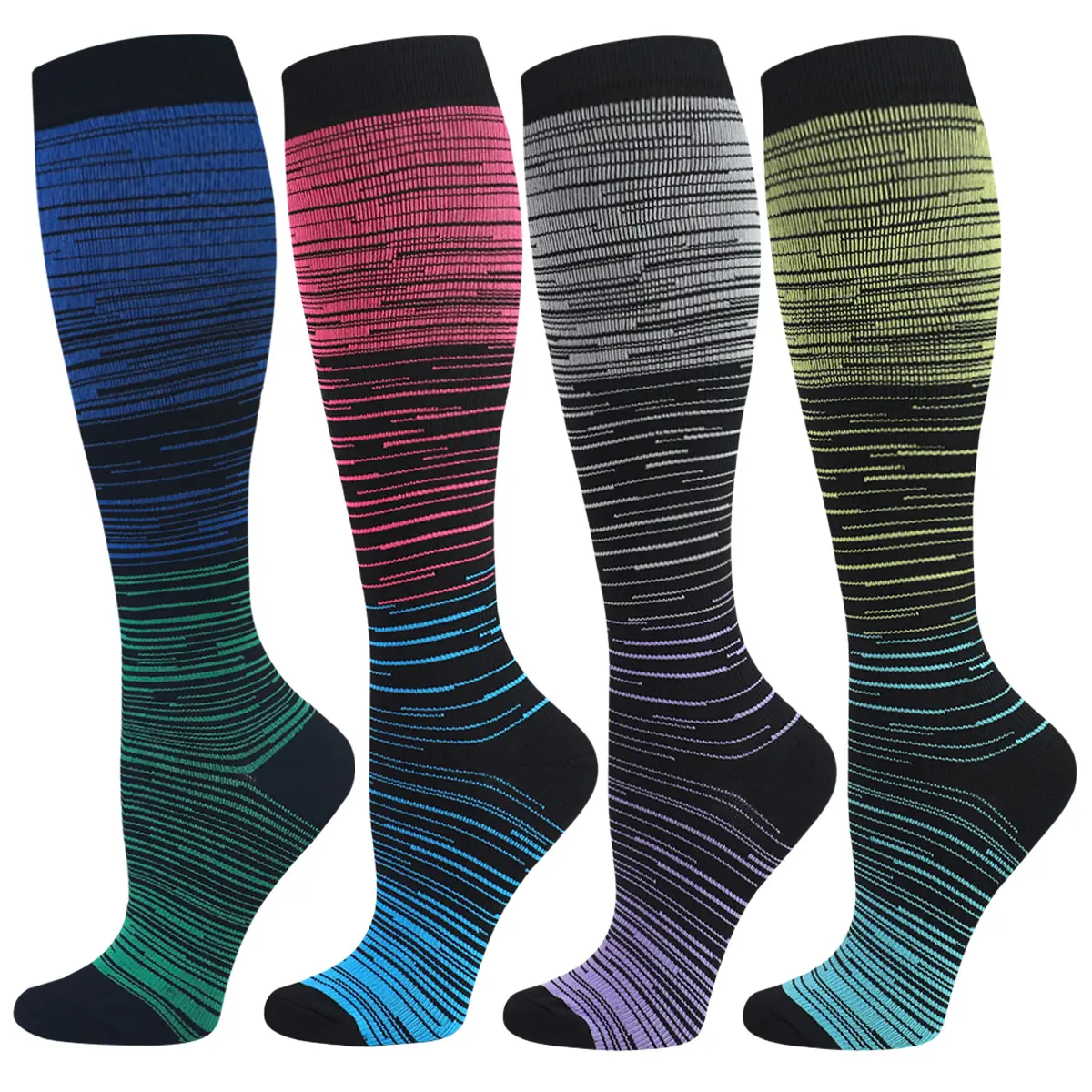 STANDWAY Women & Men Compression Socks, 4 Pairs 15–20 mmHg Below-Knee Socks with Smooth Ankle Fit, Shape-Hold Weave & Lightweight Feel for Weekend Trips, Desk Work, Errands, Walks & Everyday Outfits