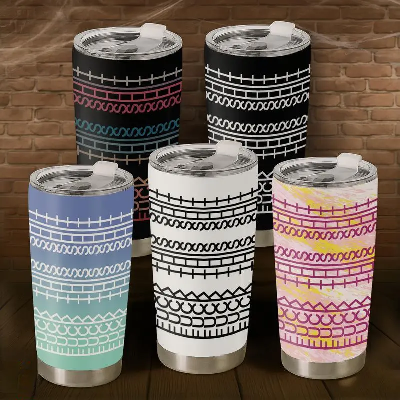 Stainless Steel Insulated Flask Tumbler - 11/20/30oz Geometric Optical Illusion Design, Stylish Travel Coffee Mug, Funny Hidden Sarcastic Message Prank Gift for Coworkers, Flasks