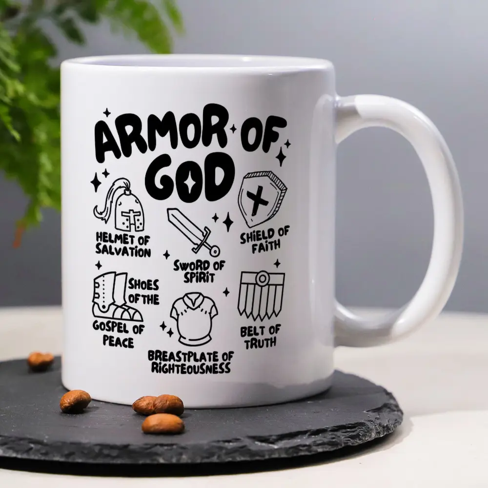 1pc, 3A Grade,ARMOR OF GOD,Christian believers believe in God,11oz mug coffee cup, suitable for all occasions, ideal for men, women, daughters, sons, wives, husbands, grandfathers, grandmothers, brothers, sisters, birthdays, New Year's Day, Valentine's Da