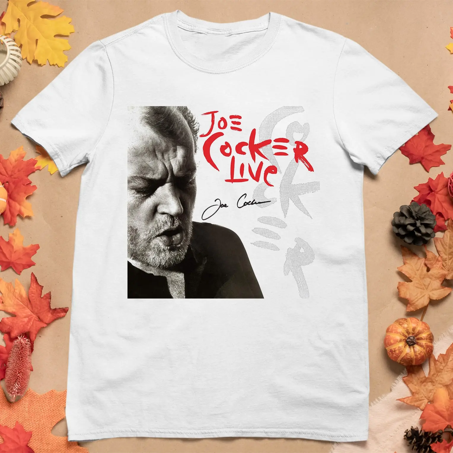 Joe Cocker Live Album Cover Signature Cotton White Unisex S-4xl T-shirt Ne1738538