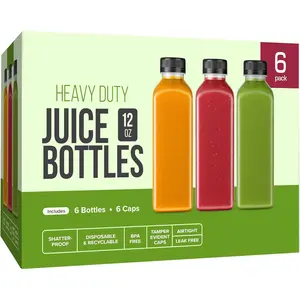 12 oz Juice Bottle with Lid - Plastic Bottle for Juicing, Reusable Juicer Bottle - Juicer Bottle with Lid - Juice Container with Lid - 12 oz Plastic Bottle with Lid
