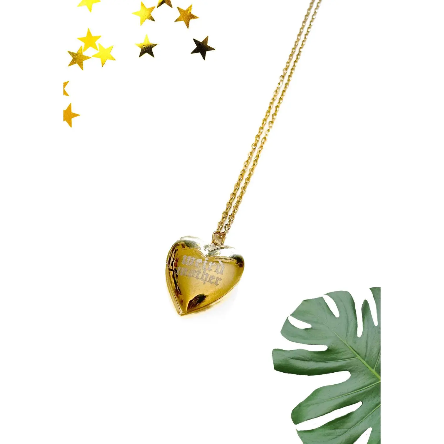 Weird Mother Locket Necklace, 18 inches in length, stainless steel and gold plated. Mother’s Day gift idea.