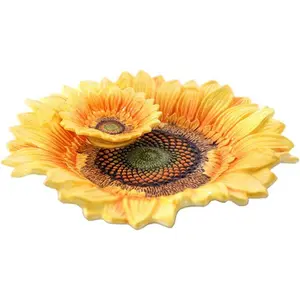 Ceramic Chip & Dip Platter 11 inches Double Layer Hand-painted Yellow Decorated Sunflower Plate