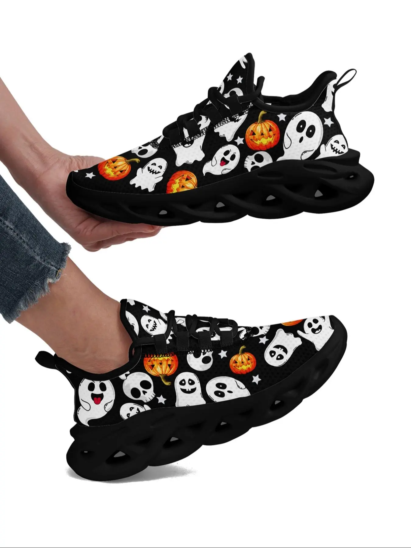 Women's Fashionable Halloween Themed Lace Up Front Sneakers, Casual Comfortable Breathable Lightweight Sporty Running Shoes, Female All-match Round Toe Sports Shoes, Casual Running Footwear, Casual Runner Shoes