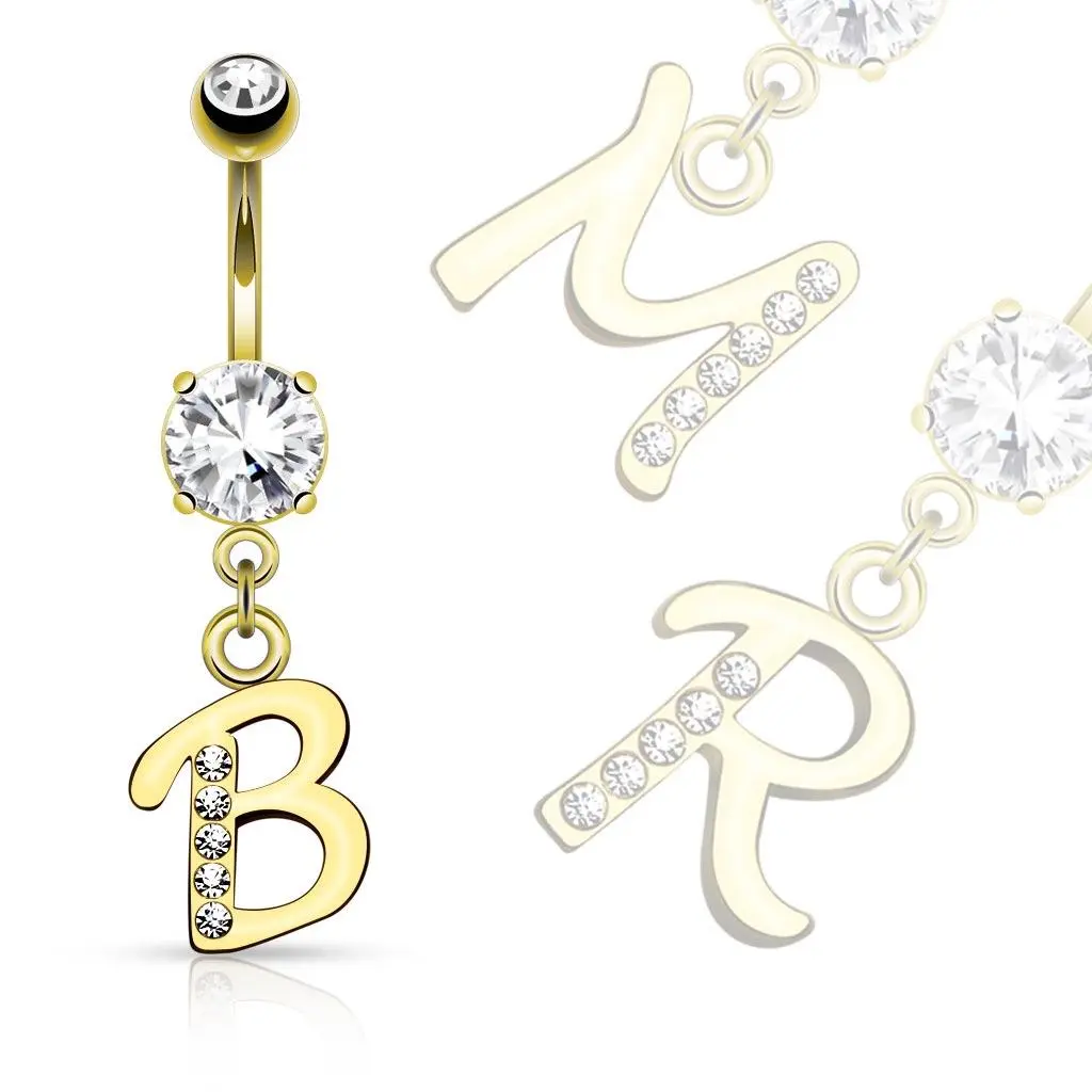 Initial Belly Button Rings - Cute CZ Gem Dangling A-Z Initials, Body-Safe Piercing Jewelry, Dainty Costume Fashion Body Jewelry, Dainty Piercing Jewelry