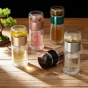 350ML Double Wall Glass Tea Infuser Bottle - Insulated with Tea Filter, Tumbler with Lid, Hot & Cold Drinks Thermos, Ideal for Home Use & Gift for Dad/Mom