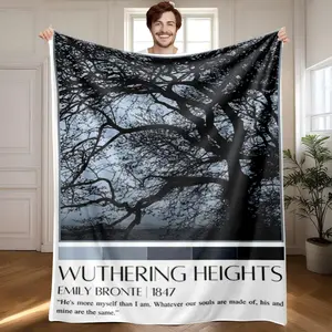 1 piece Wuthering Heights Classic Literature Cover Design themed flannel blanket - Modern-style flannel blanket, suitable for sofas and beds, all-season use, super soft and comfortable, digital printing, 100% polyester material, machine washable