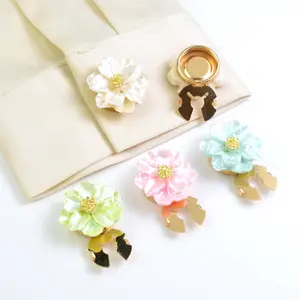 Button cover pearlized five-petal gardenia flower shirt cufflink button cover floral collar button with rhinestone decoration button set