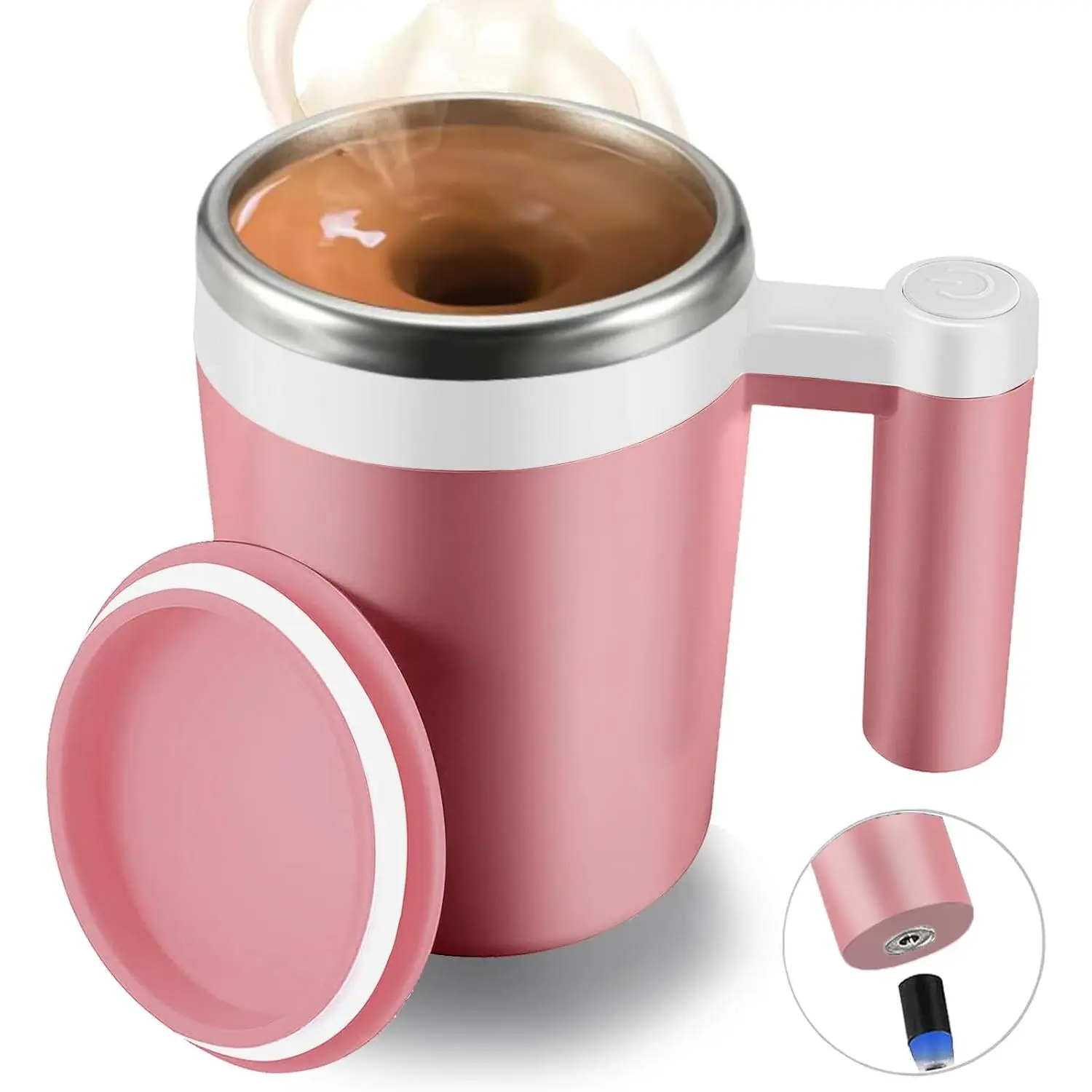 Self Stirring Mug,Rechargeable Auto Magnetic Coffee Mug with 2 count Stir Bar,Waterproof Automatic Mixing Cup for Milk/Cocoa at Office/Kitchen/Travel 14oz  Gift - Pink
