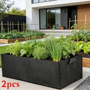 2Pcs 2026 New Large Black Non-Woven Grow Bags, Rectangular Plant Growing Bags, Breathable Garden Pots for Fruits, Vegetables, Nursery, Modern Style, Durable Weather-Resistant Raised Planter Beds, for Indoor & Outdoor Use
