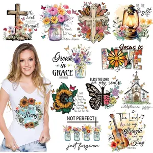 Christian Iron on Transfers - 12 count   Verses DTF Transfer Ready to Press Retro Sunflowers Decals Patches  Cross DIY Applique for Women T-Shirt Clothing Jacket Hat Backpacks
