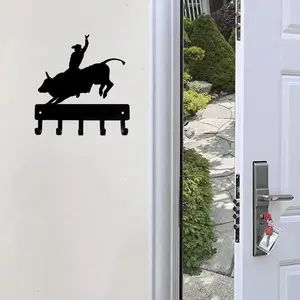 Bull Rider Pattern Wall Key Holder, 1 Count Rustic Metal Wall Mounted Hook, Durable Entryway & Bathroom Organizer, Home Decor, Shelves
