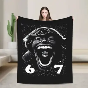 67 Six Seven Funny Meme Blanket  Warm Graphic Plush Throw Blanket For Students Bedroom Flannel Bedspread Bed Cover
