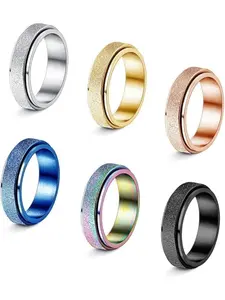 6 Pcs Multi-Color Spinner Ring Pack for Women Men Unisex Stainless Steel Bands Multiple Trendy Plating Shades Flexible Spinning Inner Band for Gentle Rotational Movement Assorted Elegant Color Options Lightweight Comfortable for Long-time Wearing