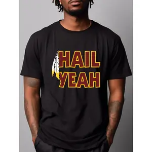 Men's Washington Football Fan  - Bold Red "HAIL YEAH" Tee, Soft Breathable Cotton Shirt for Game Day, Team Spirit Apparel, Casual Sports Outfit for Washington Fans, Outdoor Activities Apparel, Relaxed Fit Tee, Machine Washable Top wash solid   Beer Time