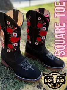 425 Cowgirl Boots Lady's Boots Square Toe  Nobuck Leather Dark Brown women Boots / Bota para Dama Piel Genuina