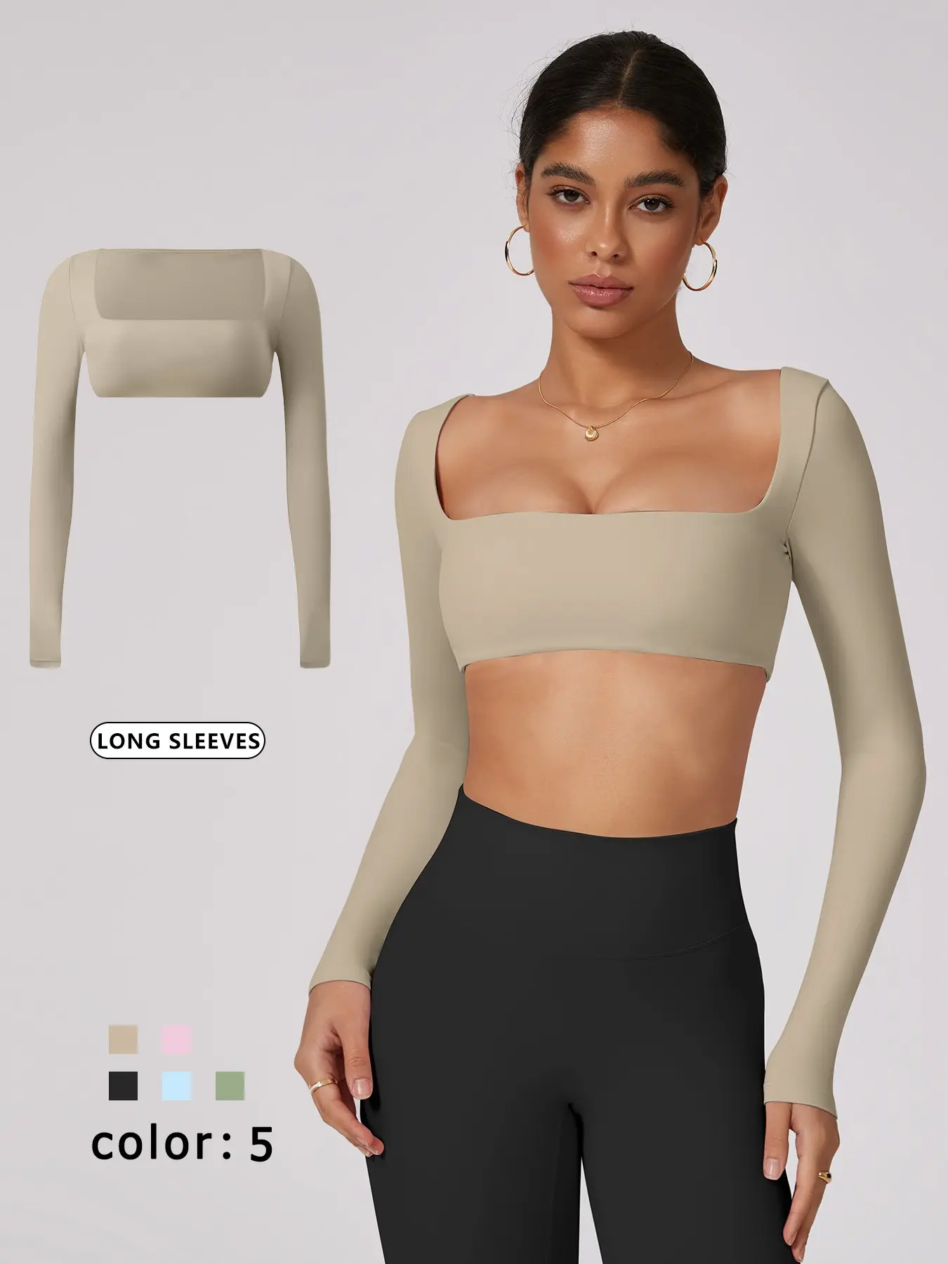 Women's Fashion Sport Top Athletic Style Activewear Square Neck Long Sleeve Short Crop High Elastic Comfortable Breathable Gym Training Running Outdoor Cycling Athletic Tops