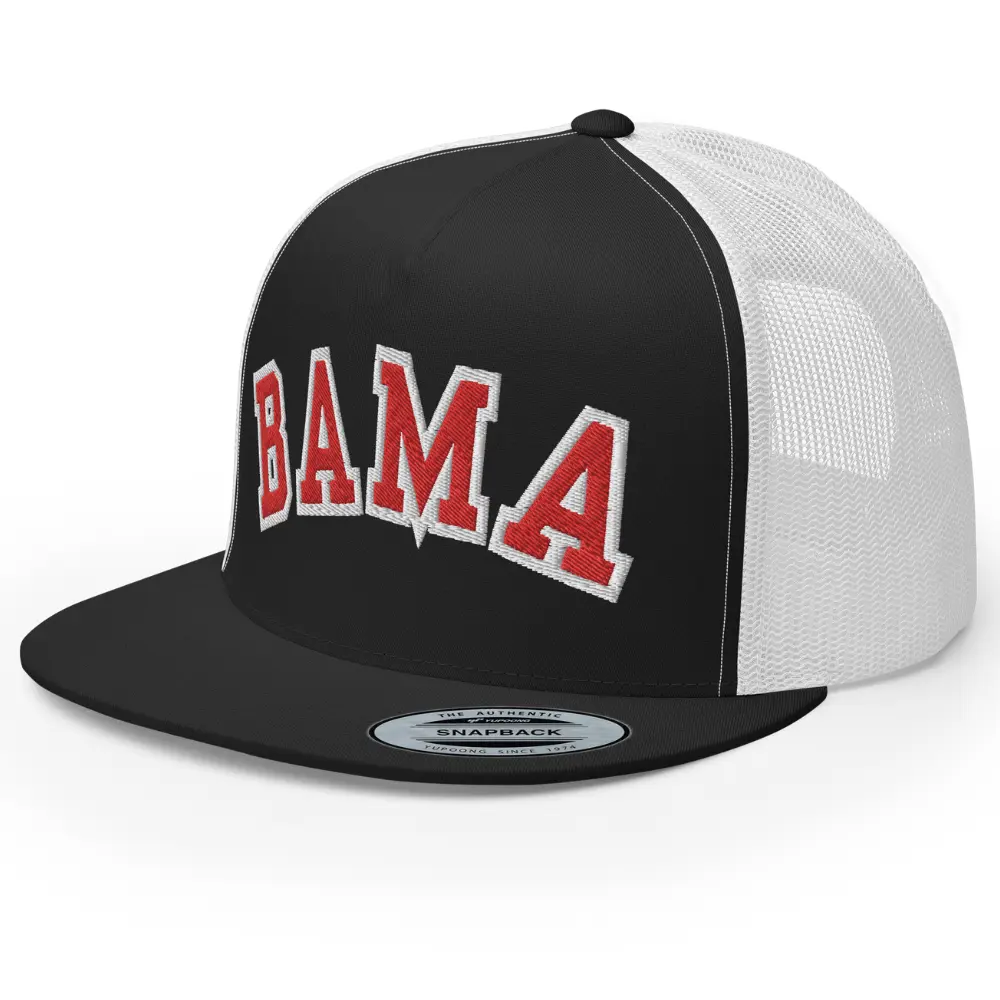 RIVEMUG NG Bama Embroidered Flat Bill Trucker Hat High Crown Adjustable Alabama AL State Cap
