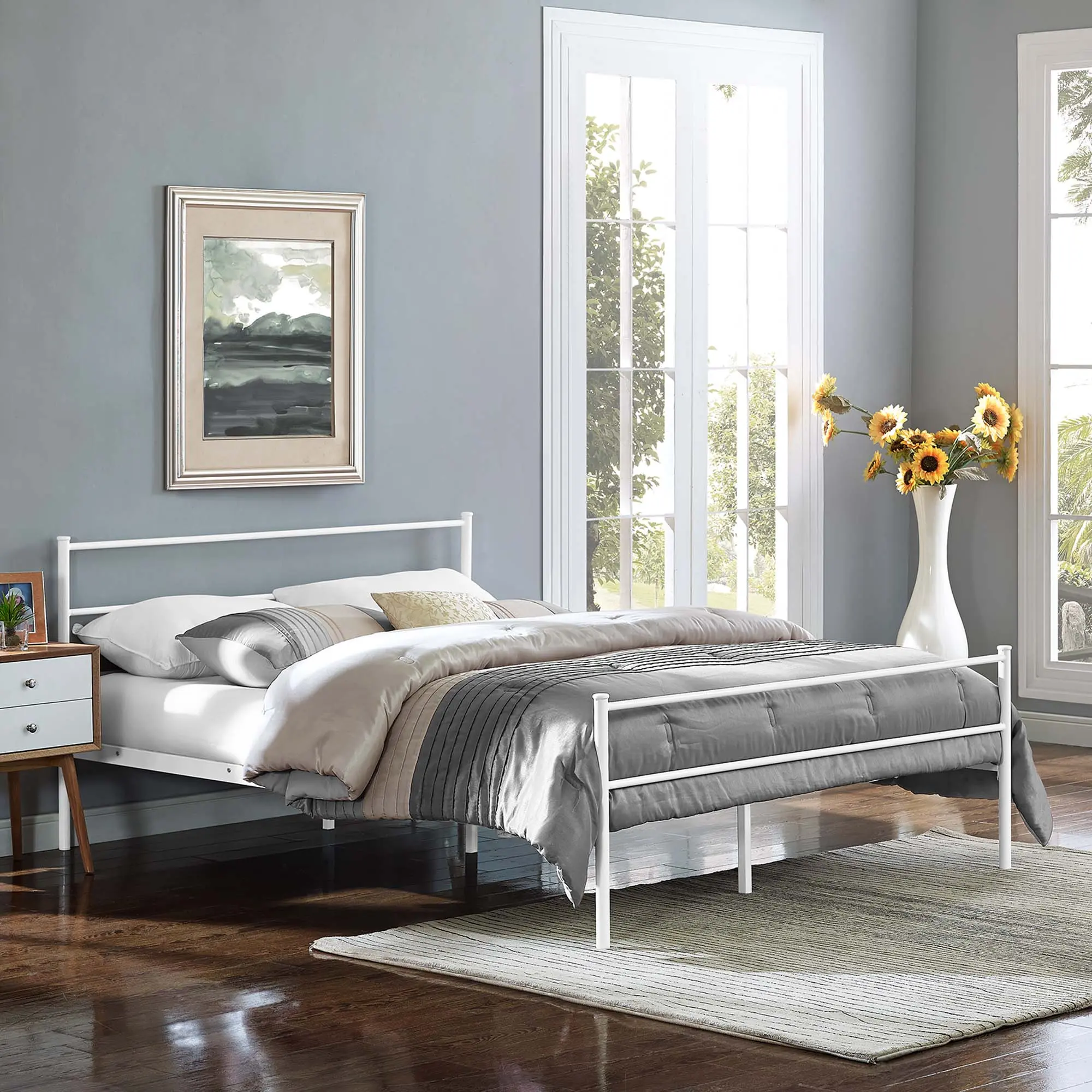 Modway Alina Sturdy Full Platform Bed Frame, White Indoor Bed Frame for Bedroom Use, Sturdy Platform Bed, Bed Frames