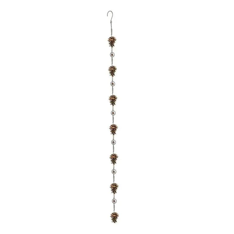 Hangable Pine Cone-Shaped Metal Bell Rain Chain Tool Organizer Accessory, 108x5.5cm Ancient Graffiti Decorative Outdoor Ornaments, Architectural Decoration with Distinct Sound for Gutter Decor, As Shown