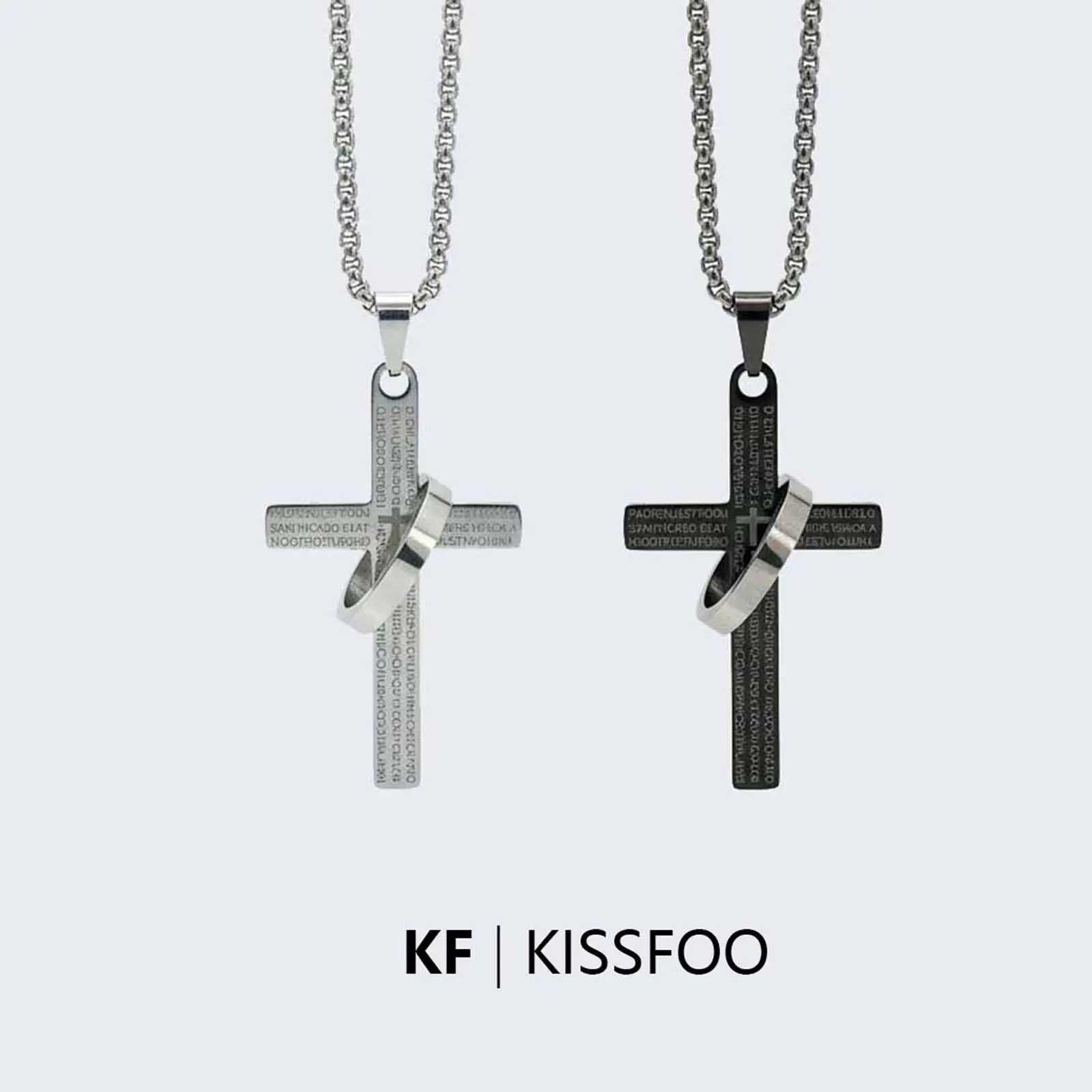 KISSFOO Cross Design Necklace in Stainless Steel with Scripture Ring, Custom Script Pendant for Men & Women, Personalized Faith Gift, Custom Script Necklace, Faith Necklace, Personalized Gift
