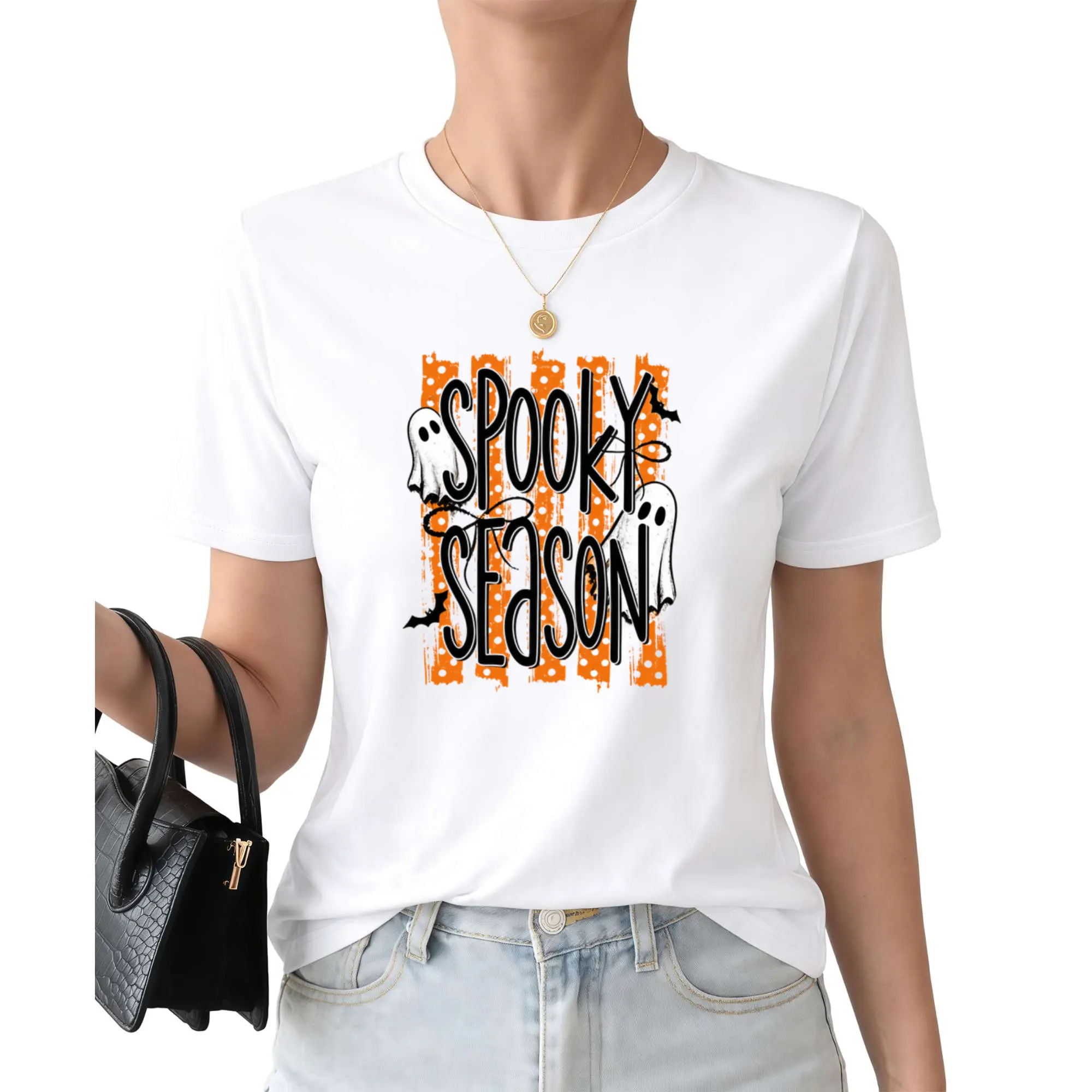 Polka Dot Spooky Season Shirt, Ghost Bat Tee, Ghost Shirt, Women's Shirt, Ghost Tees, Trendy Shirt,Trendy Summer Tee, Graphic Shirt for her