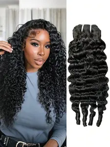 1PC Burmese Curly Bundles Human Hair 16 18 20 Inch Unprocessed Water Wave Quick Weave with Spiral Curly End Raw Virgin Real Hair Extensions Natural Black for Women Natural Wavy Hairpieces