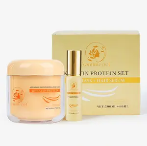 Aomimegel Collagen Hair Mask Deep Repair Moisturizing Care Set, rich in abundant hair collagen and argan oil, solves the problems of dry and damaged hair, protects hair quality, 500ml + 60ml