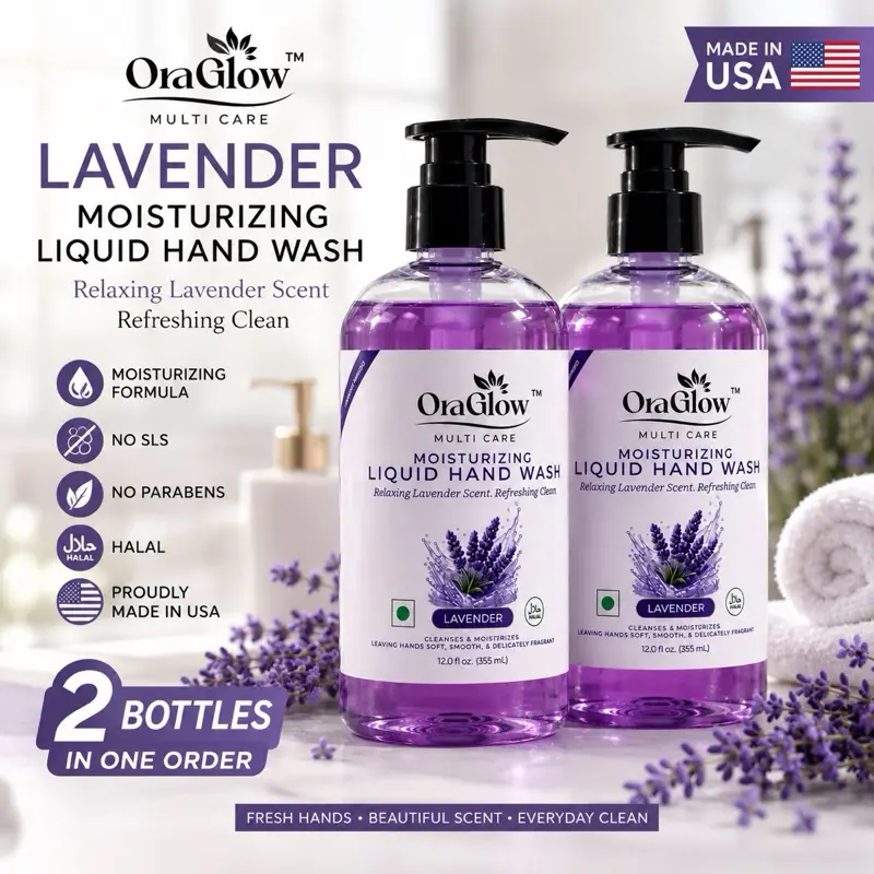 OraGlow 2-Pack Hand Wash – 2 Bottles Per Order, Same Scent – Moisturizing Liquid Hand Soap 12 fl oz Each | Rose, Lavender, Lemon & Lime or Coconut & Jasmine | Made in USA