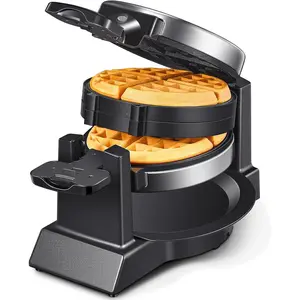 Classic Waffle Iron, Double Belgian Waffle Maker 180?Flip, 1400W Waffle Iron 8 Slices, Rotating & Nonstick Plates with Removable Drip Tray, Cool Touch Handles, Stainless Steel (8 Slices)