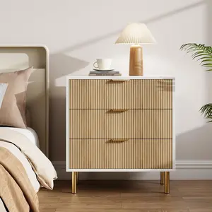 OP-Modern 3 Drawer Dresser for Bedroom with Gold Handle and Large Drawer, Wardrobe,Wood Double Chest of Drawers and Storage Organizer, Space saving for Living Room, Hallway