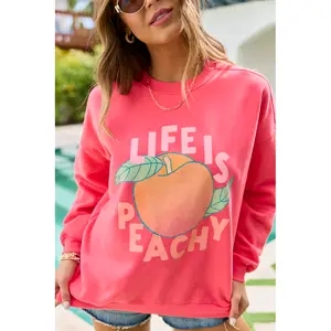Life Is Peachy Light Red Graphic Sweatshirt DOORBUSTER