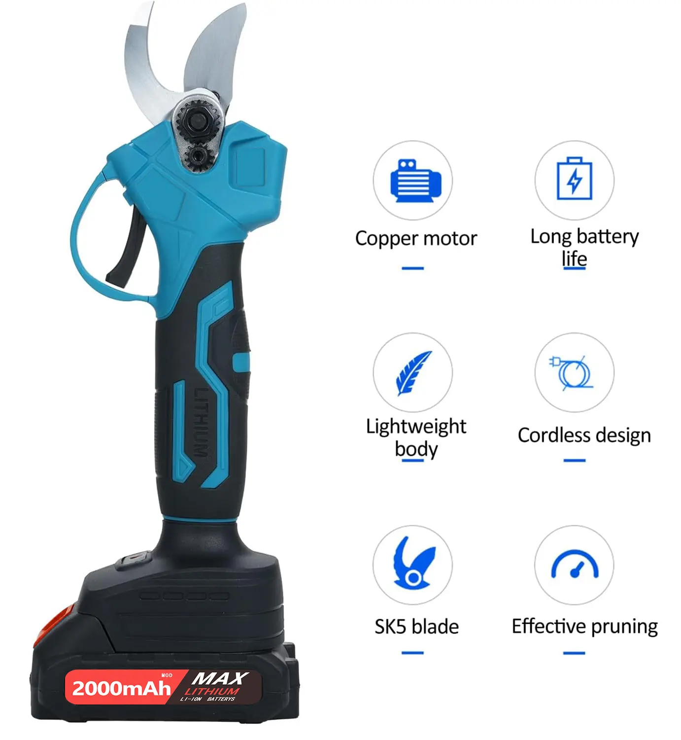 21V Dual Cordless Electric Pruning Shears with Brushless Motor, Longer Runtime, Anti-Slip Handle, Safety Switch, Safety Lock, 2 Batteries - Ideal for Garden, Orchard Trimming, Two Batteries