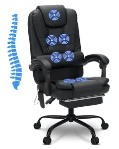 Executive Office Chair with Massage and Footrest Reclining Ergonomic Office Chair Soft Leather Computer Desk Chairs with High Back Armrest for Home Office Gaming Chair comfortable office chair soft armrest wide seat