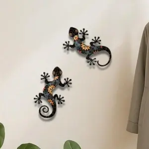 Set of 2 Decorative Metal Gecko Wall Art Sculptures Handcrafted Indoor Outdoor for Gardens and Wall, room decor, halloween decor, home decor, bathroom decor, bedroom decor, kitchen decor, wall decor, house decor, room decoration stuff, living room decor