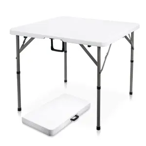 34" Square Folding Card Table, Heavy Duty HDPE Plastic Fold-in-Half Portable Dining Table with Carrying Handle, Indoor Outdoor Use for Picnic, Camping, Party