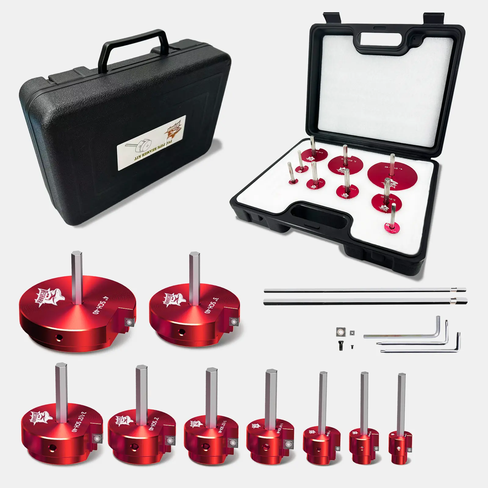 【toolupgrade】 11-Piece Aluminum Alloy Reamer Set with Hex Wrench & Socket Saver, Works on PVC/ABS/CPVC Ventilation Pipes & ABS Plastic Fittings (SCH 40+9pcs + Extension Rod), Plumbing Drill Kit for Bathrooms, Swimming Pools