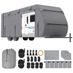 VEVOR Travel Trailer Cover, 30-33 ft RV Cover, 4-Layer Non-Woven Fabric Camper Cover, Waterproof, Windproof and Rip-Stop Class A RV Cover, with Storage Bag, Repair Patches, Straps and Tire Covers
