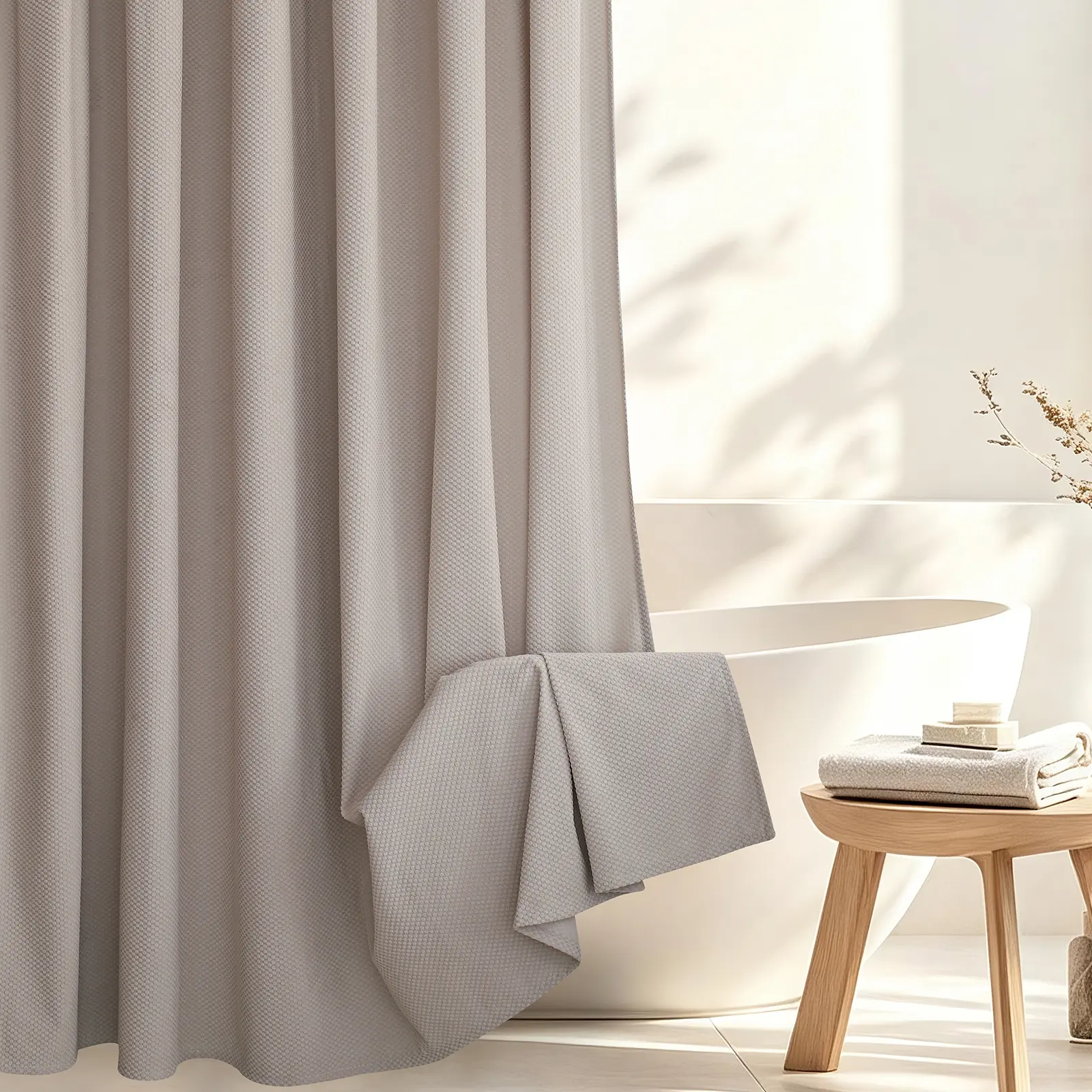 Grey Waffle Weave Shower Curtain, Solid Color Textured Waterproof Fabric Bath Curtain, Machine Washable for Bathroom Bathtub 72‘’*72‘’