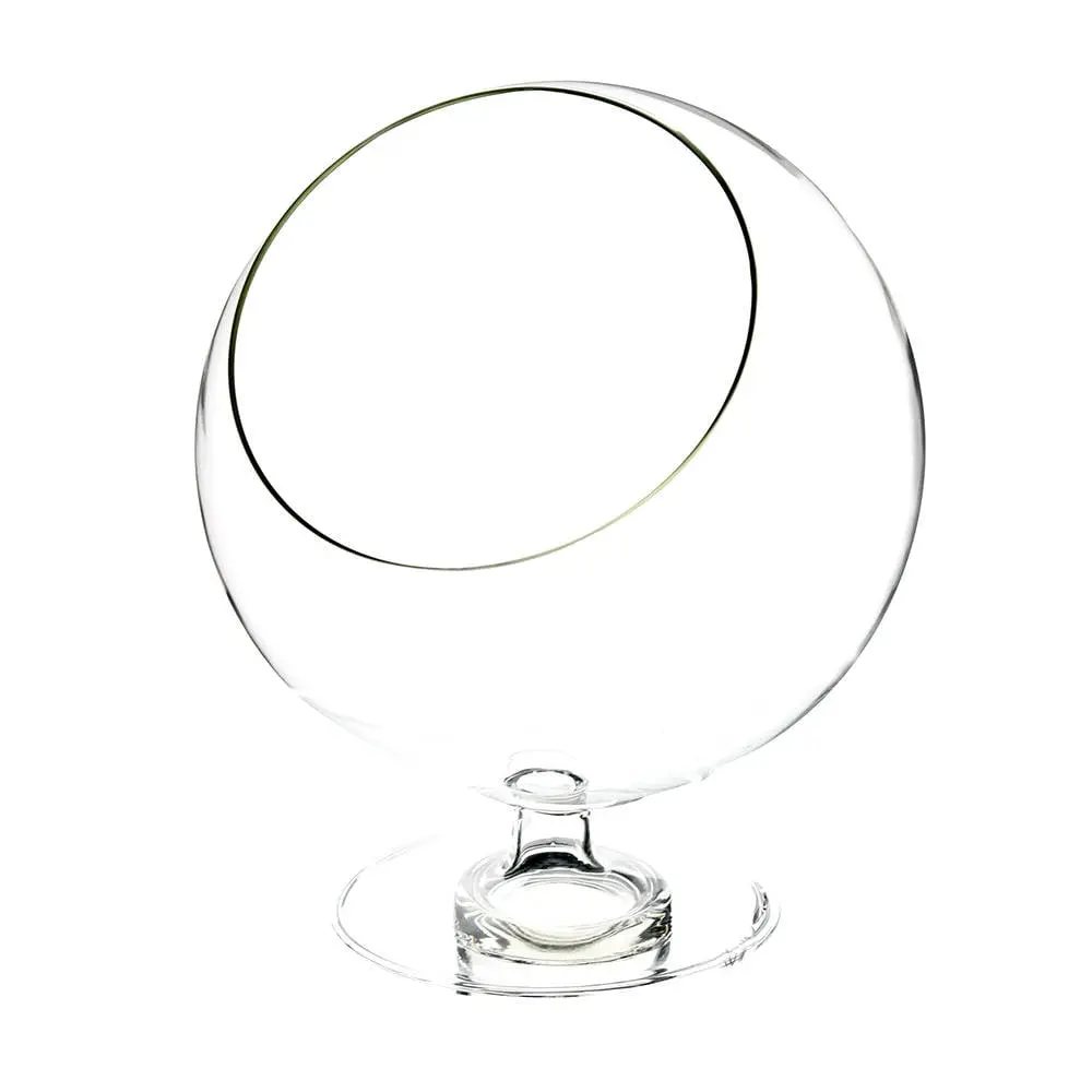 8 in. Handmade Glass Slanted Bowl Terrarium Vase, Slant-Cut Open Design for Home Decor