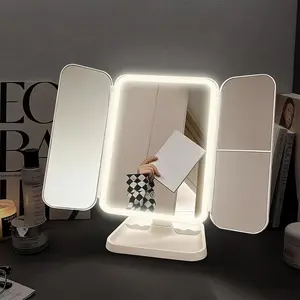 Foldable LED Makeup Mirror Touch Control 3 Color Light 1/2/3X Magnification with Stand Touch Screen 180 Degree(White)