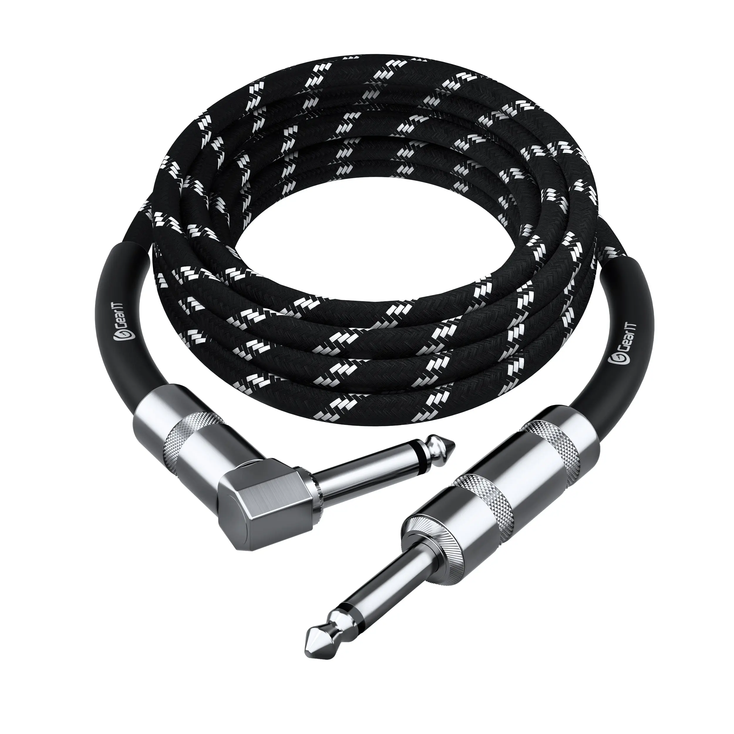 GEARit Right Angle to Straight 1/4 Inch Male to Male Guitar Instrument Cable, Black bass guitar