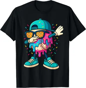 Baseball Drip Ice Cream Boys Dabbing Youth Baseball Sprinkle T-Shirt - Cotton Fabric Youth Boys Girl T-shirt
